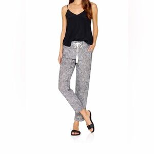 Wilfred Aritzia Gray & Black Boho Pattern Marais 100% Silk Trousers Pants Size M